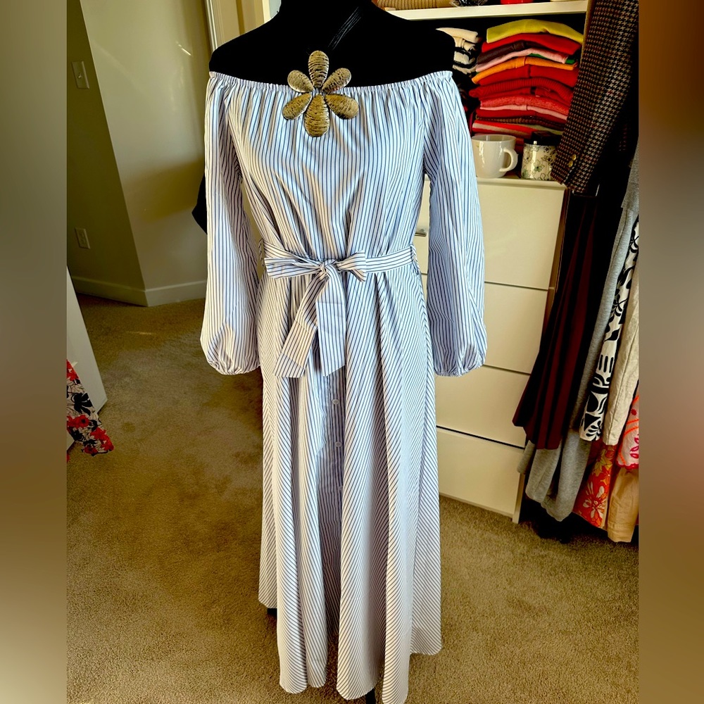 Pin Striped Maxi Dress with Belt Sz Small